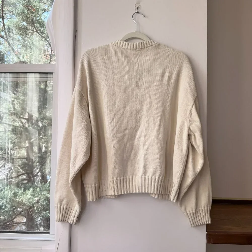 Donni The Cotton Knit Cardigan Sweater Creme Large - Picture 10 of 14